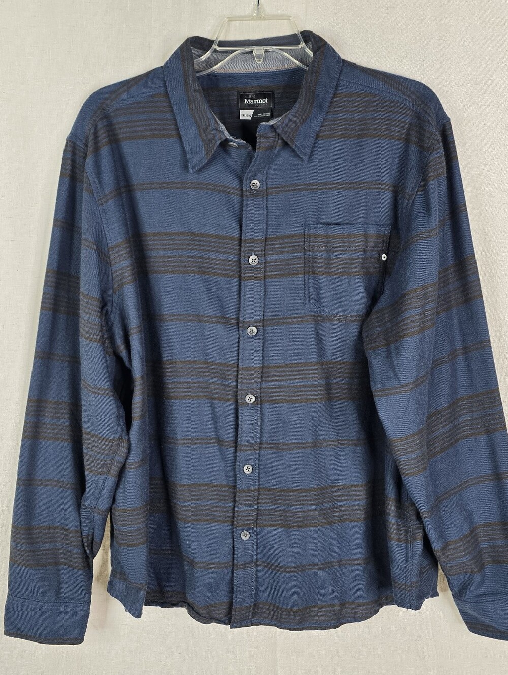 Marmot for Life Shirt Men's Size XXL Navy Blue Flannel Button Up Long Sleeve
